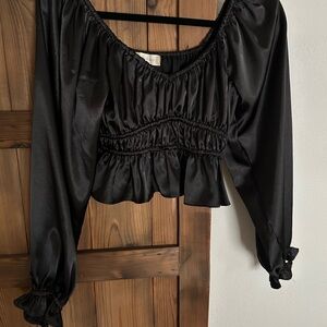 Altar'd State Black Puff Sleeve Crop Blouse